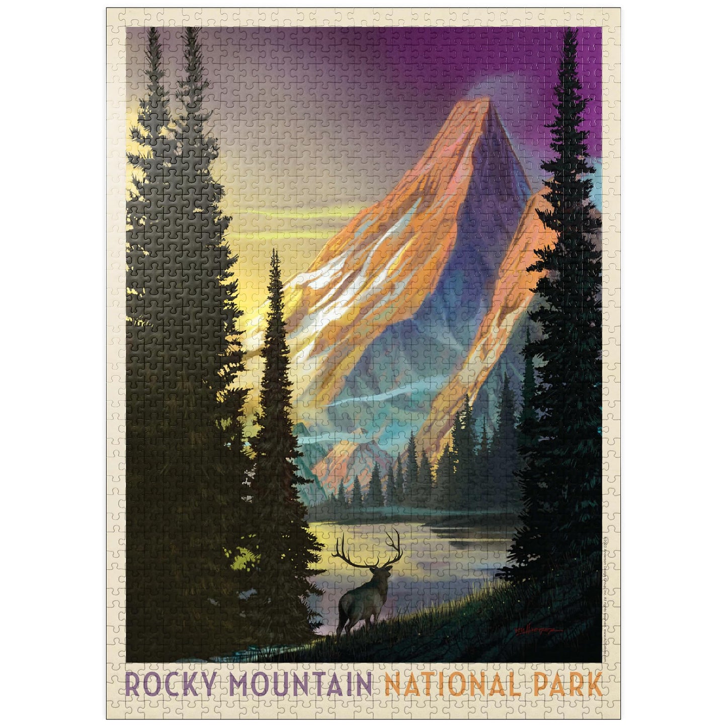 MyPuzzle 1000 Piece Jigsaw Puzzle - Rocky Mountain National Park Pyramid Peak, Colorful Cardboard Vintage Poster for Adults