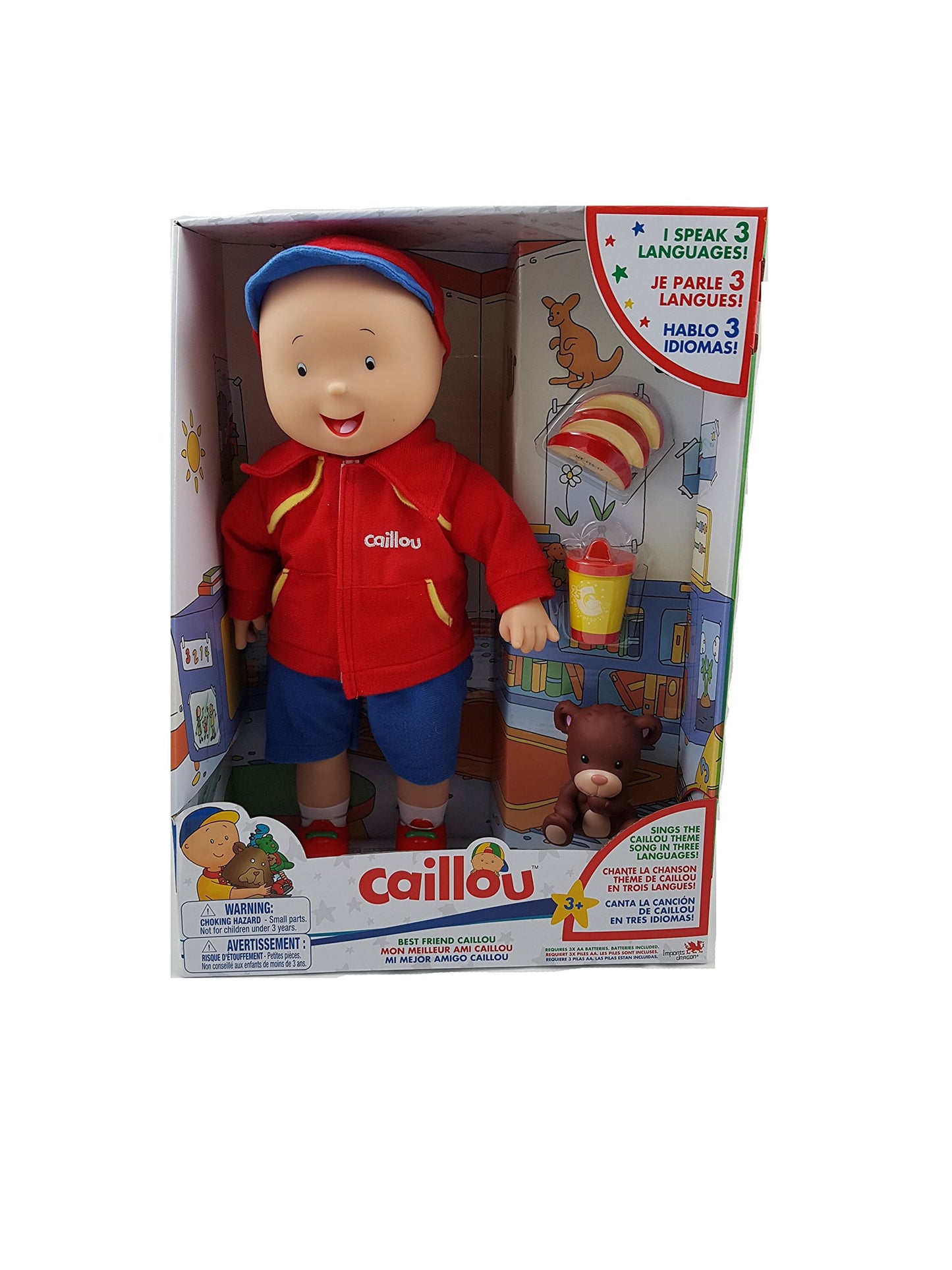 Caillou Trilingual Interactive Talking Doll - English, French & Spanish, 15" Plastic, Model ID03010, Color: Caillou