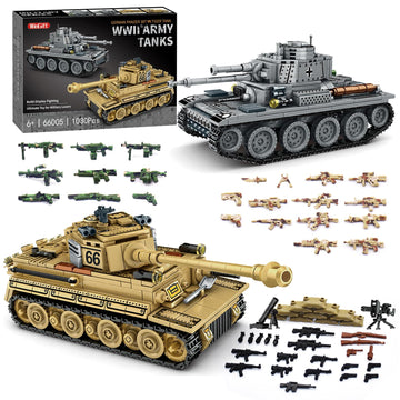 WINGIFT 1030 Piece WW2 Army Tanks Toy Building Sets Create a German Panzer 38T and a German Tiger Tank Toys mature-themed Collectible Model Tanks Sets to Build Christmas Birthday Gifts for Boys Teens mature-themeds