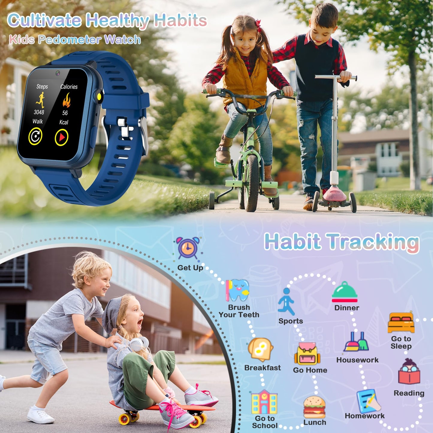 Aiwiep Smart Watch For Kids With 24 Games Kids Watches Touch Screen Music Player Camera Alarm Clock Calculator Flashlight Stopwatch 12/24 Hr Toys For Boys Gift For Kids 3-12 Year Old