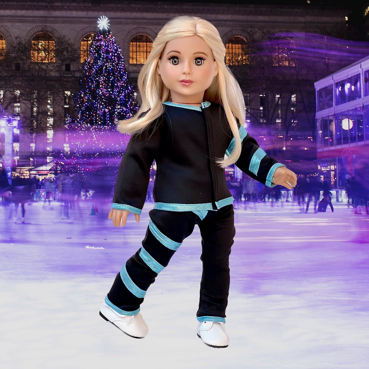 Super Skater - 18 Inch Doll Clothes - 2 Complete Ice Skating Outfits - 5 Pieces - Leotard, Skirt, Pants, Jacket, And 1 Pair Of Skates (Dolls Not Included)