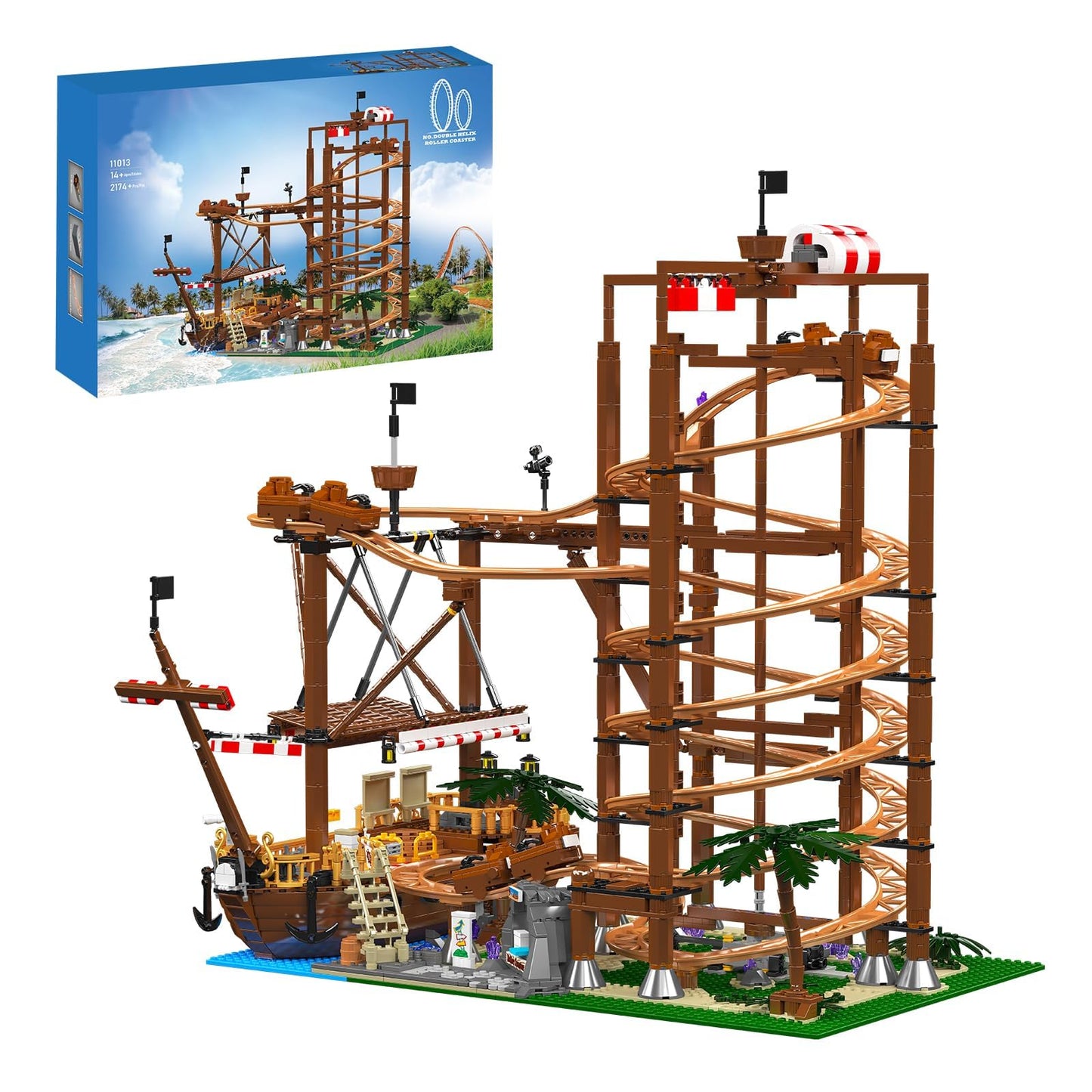 Sosuy Roller-Coaster Building Set  Electric Motorized Track Ship  Amusement Park Toy for Boy Girl Teen  Easter Birthday Gifts for mature-themed Kid Ages 6 7 8 9+  City Construction Theme Collection 2174pcs