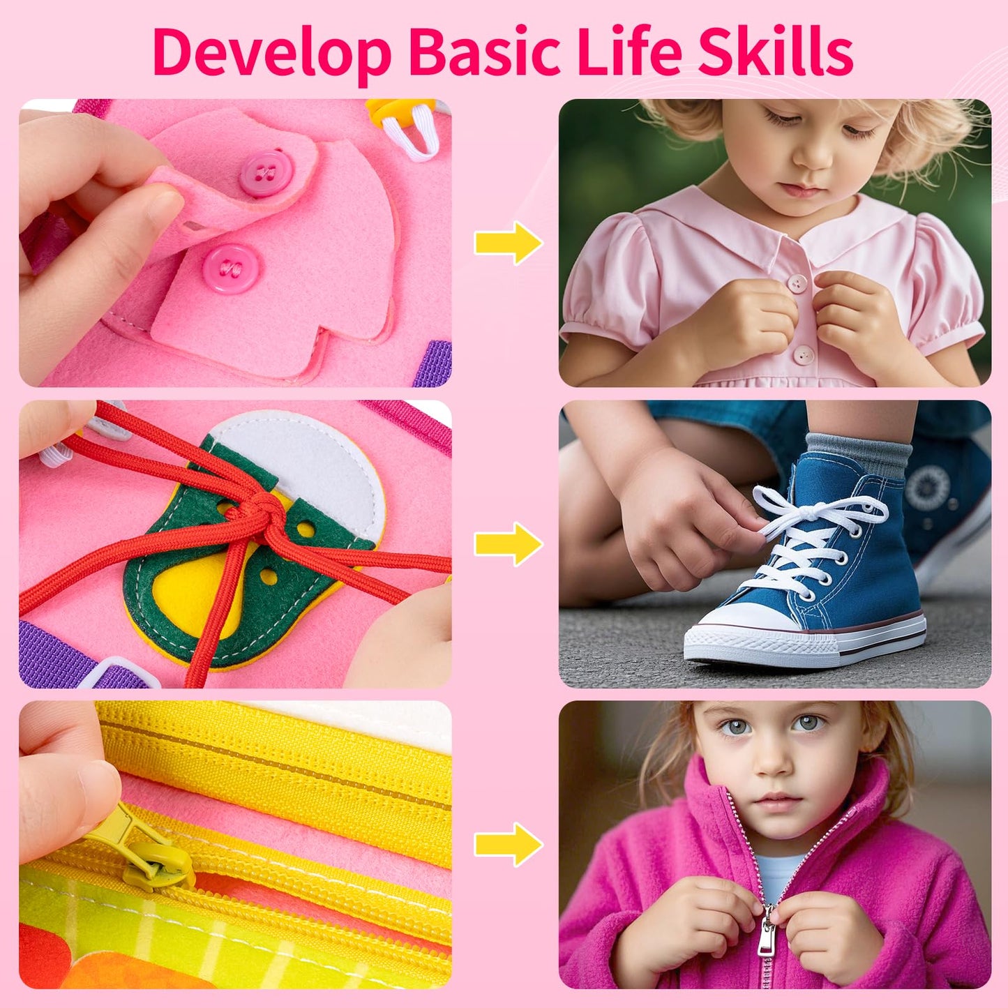 12-page Busy Board Montessori Toddler Toys for 1 2 3 4 Years Old, Busy Book for Toddlers 1-3 Girl Birthday Gift, 24 in 1 Activit