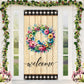 Welcome Flower Door Cover Decorations Spring Summer Flower Door Banner Wood Grain Buffalo Plaid Wreath Door Banner Hanging Sprin