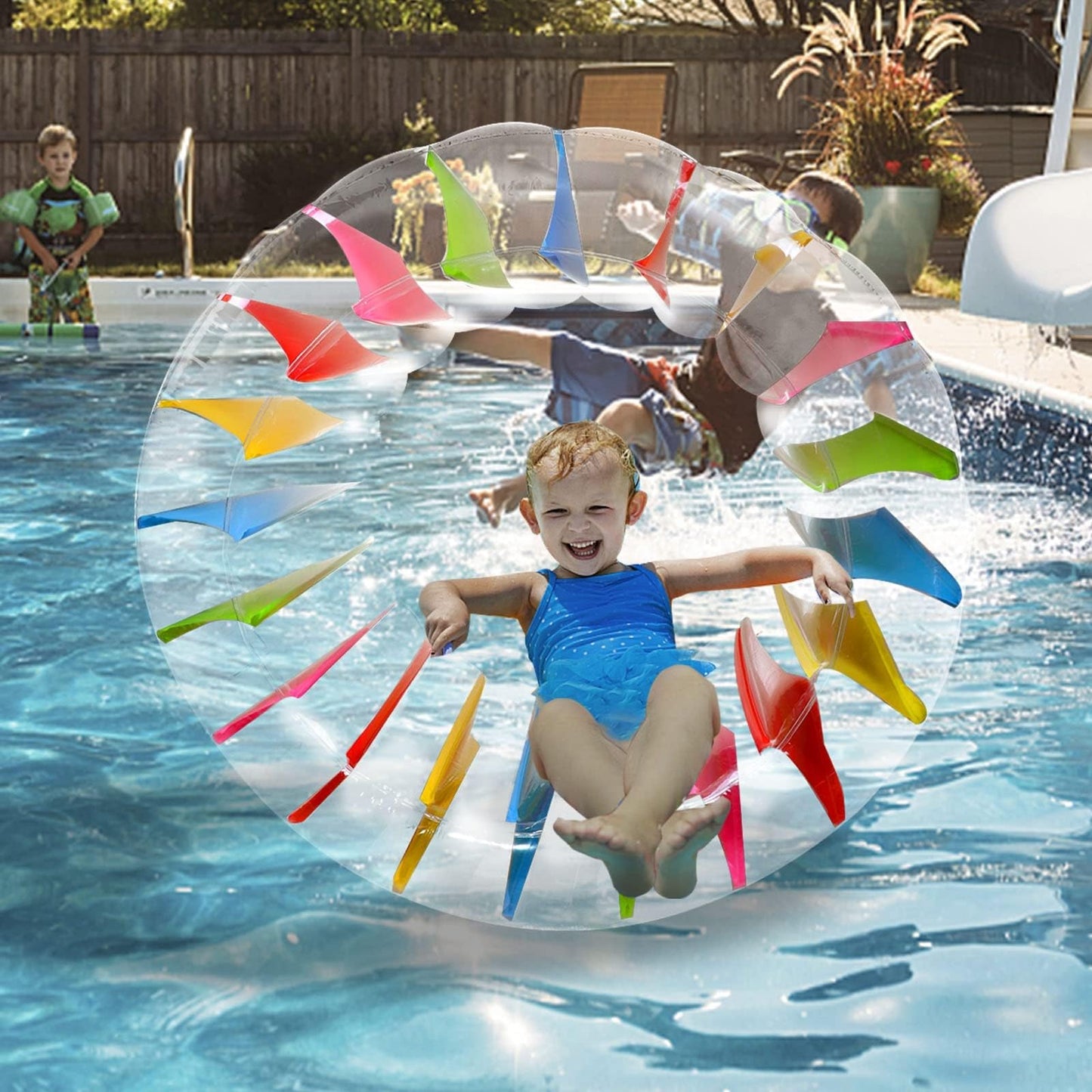 MorTime Inflatable Roller Float  52'' Colorful Water Wheel  Swimming Pool Roller Toy for Kids and mature-themeds Outdoors