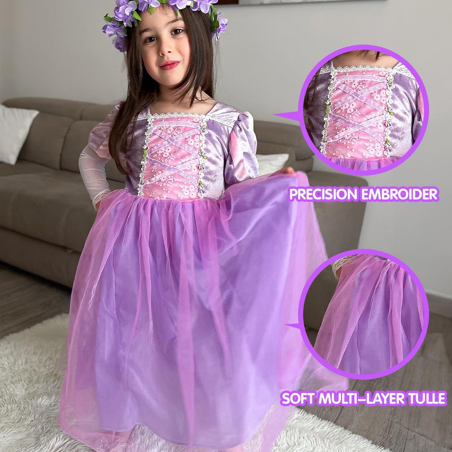 UPORPOR Light Up Purple Princess Dress Costumes for Girls Kids Toddler Halloween Christmas Birthday Party Dress Up Clothes Outfi