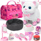 Golray Cat Toys For Kids Girls Gift, Electronic Interactive Plush Toy Cat Can Walk And Meow - 16 Pcs Carrier & Pet Groom Feed Care Pretend Play Set, Birthday Gift For Toddler Little Girl 3 4 5 6 7 8 9