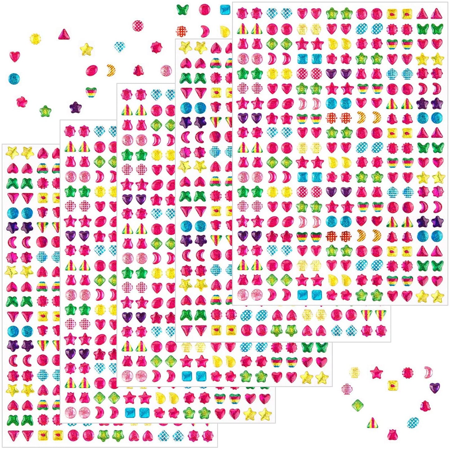 MAIOUSU STORE 1000+ Stick on Earrings - 3D Gem Self-Adhesive Crystal Stickers for Girls, 5 Sheets of Glitter Craft Earrings