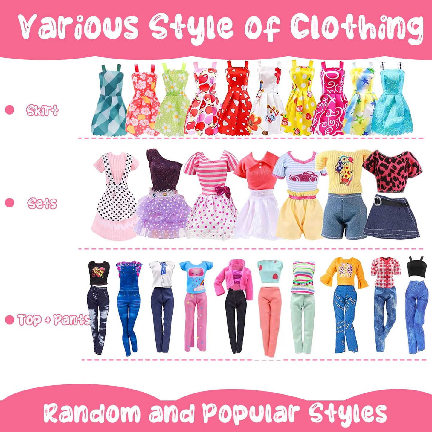 16 Pcs Doll Clothes And Accessories For Doll, 11.5 Inch Doll Outfit Collection Including 3 Short Skirts 2 Sequin Skirts 2 Sets 3