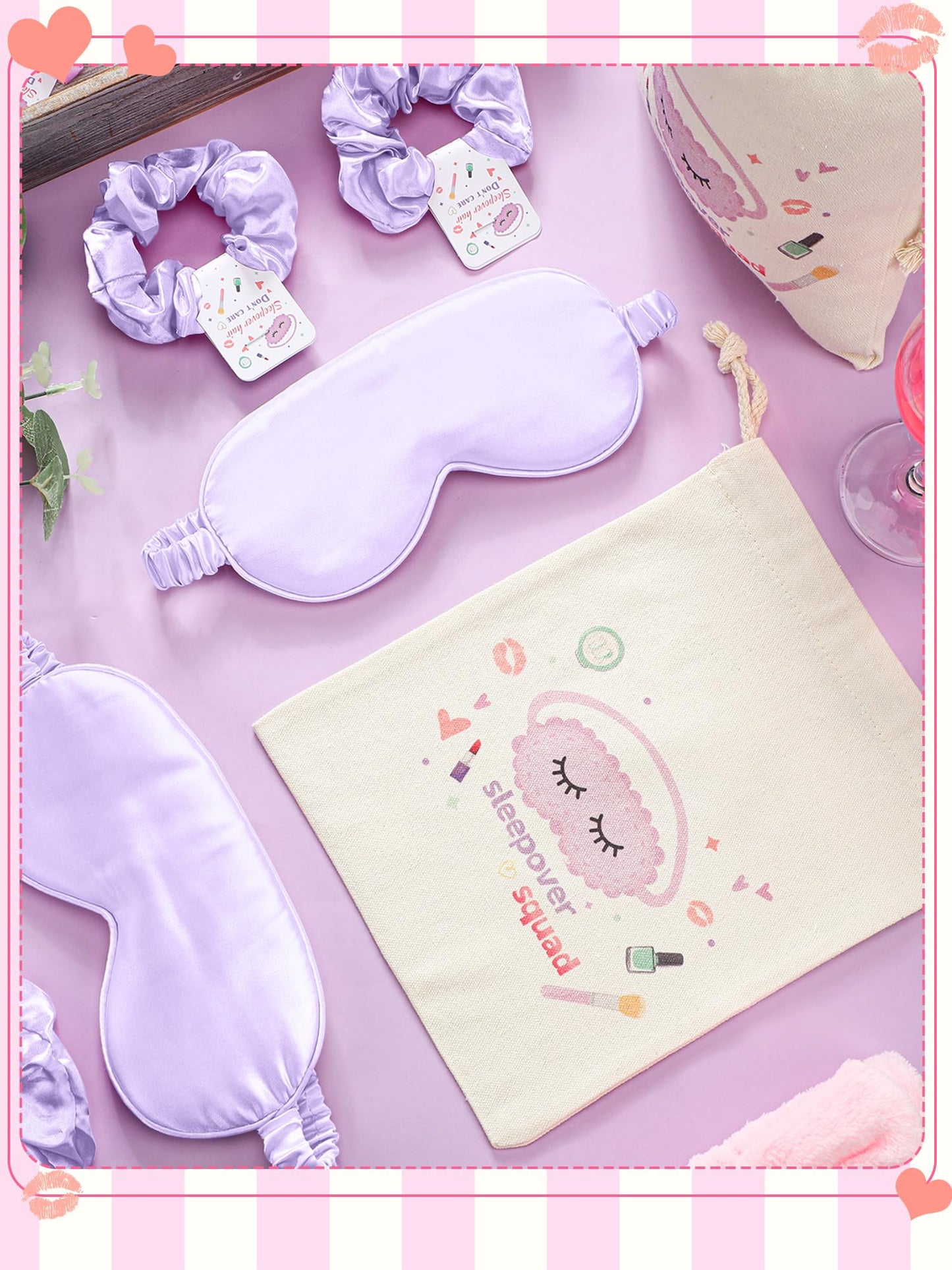 Bunnycool 24 Pcs Sleepover Spa Party Supplies Birthday Party Favor with Satin Eye Mask Satin Hair Scrunchies Gift Bag(Purple)