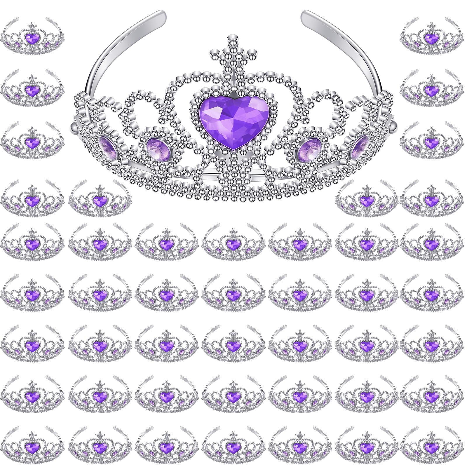 Hinly 48 Pcs Tiara Crown Set Princess Dress up Costume Party Favor Girls Plastic Crown Birthday Supplies Cosplay Accessory(Purpl