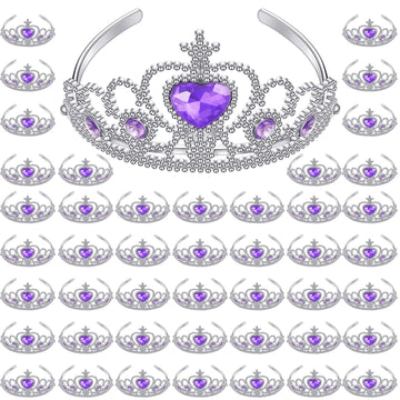 Hinly 48 Pcs Tiara Crown Set Princess Dress up Costume Party Favor Girls Plastic Crown Birthday Supplies Cosplay Accessory(Purpl