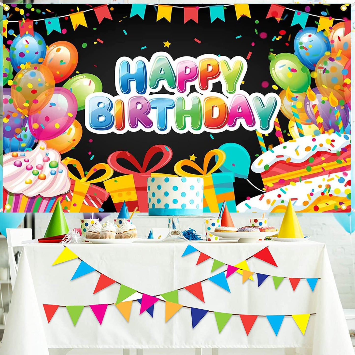 Balloon Cake Birthday Paty Backdrop Balloon Cake Happy Birthday Banner Balloon Cake Photography Background For Home Decorations