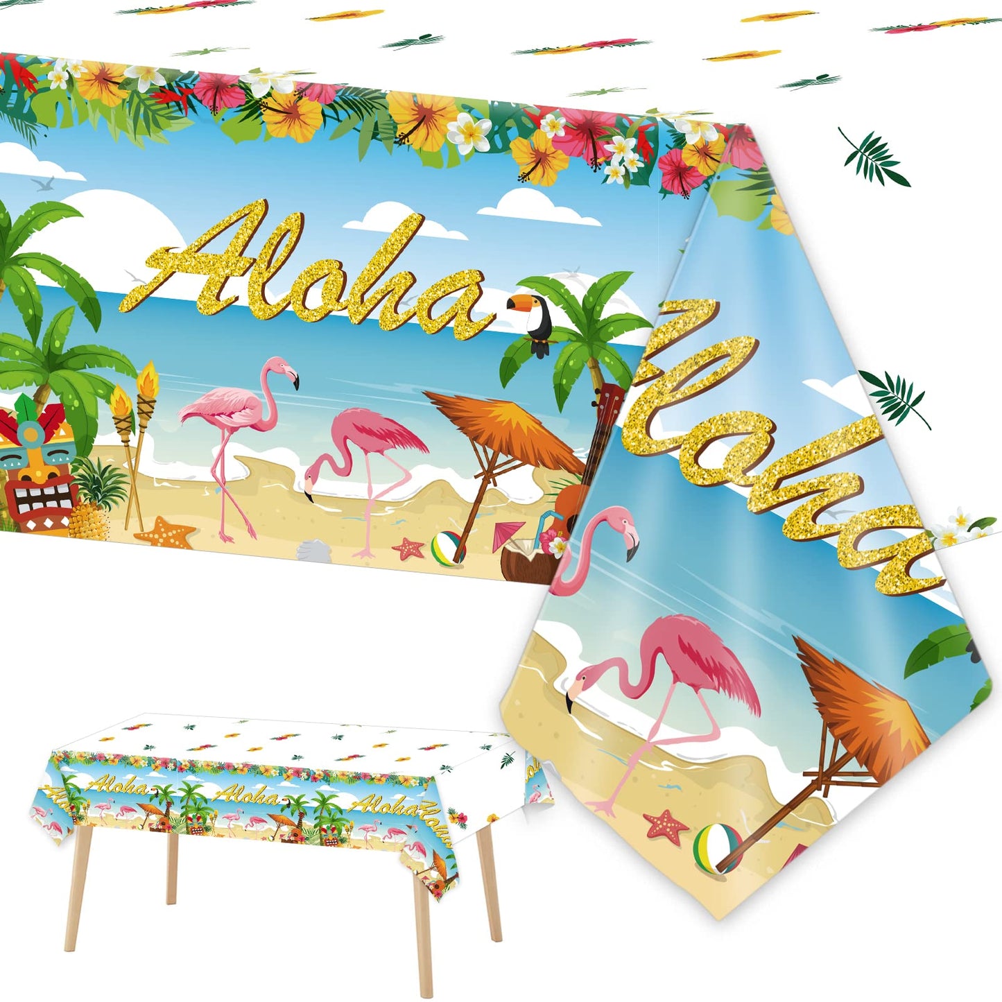 3 Pieces Tropical Luau Party Tablecovers Hawaiian Beach Theme Tableclothes for Summer Beach Party Aloha Decorations Supplies 54X