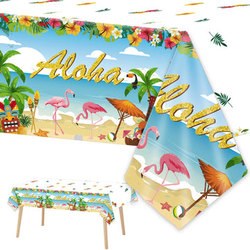 3 Pieces Tropical Luau Party Tablecovers Hawaiian Beach Theme Tableclothes for Summer Beach Party Aloha Decorations Supplies 54X