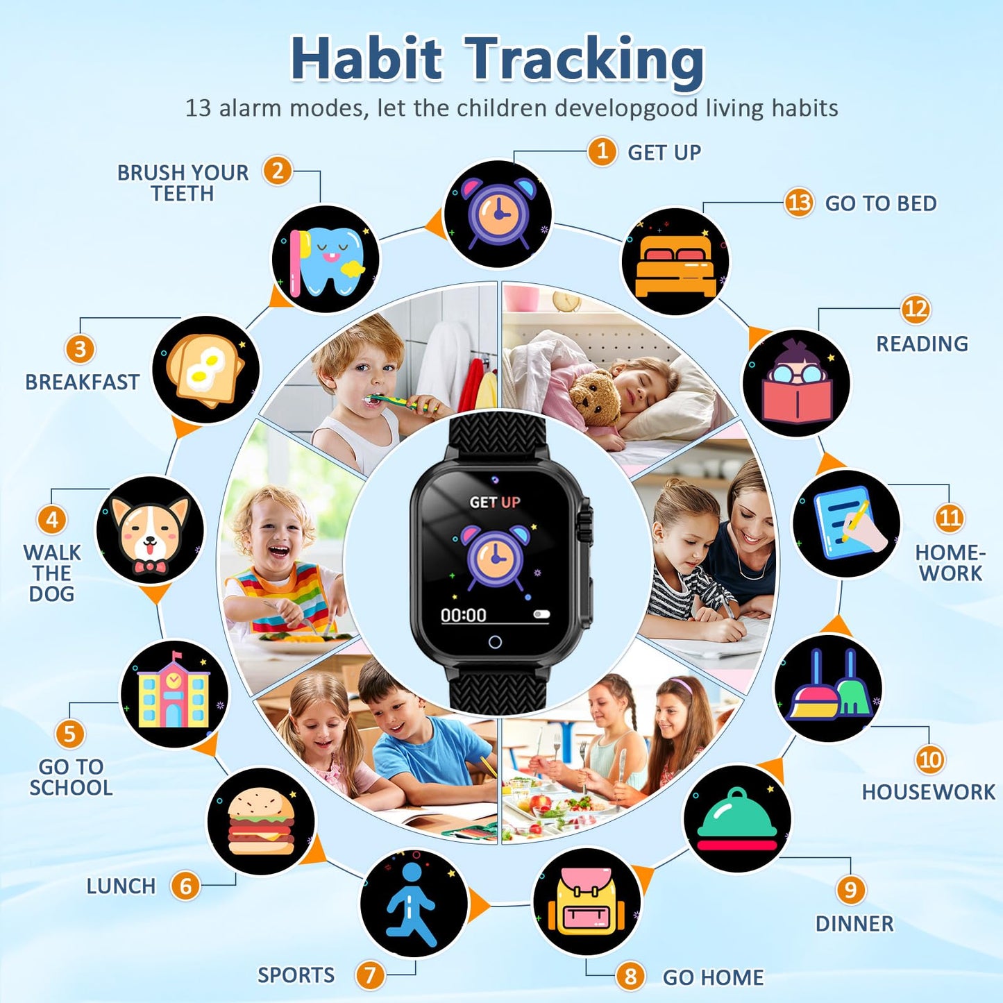 Wepfum Gift For Boys Age 5-12,Kids Smart Watch 32 Games Hd Touch Screen Watches With Video Camera Music Player Pedometer Flashli