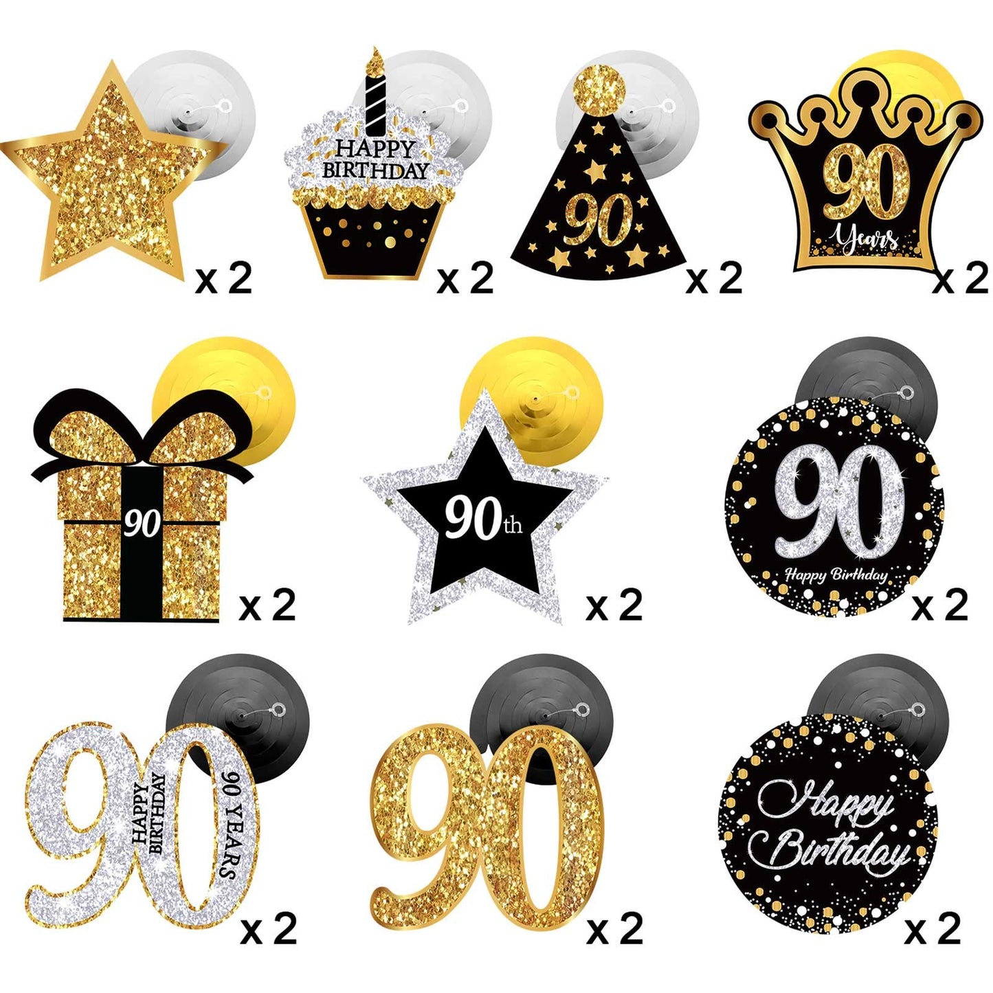 Frienda 30 Pieces 90th Birthday Party Decorations 90th Cards and Hanging Swirls Ceiling Decorations Shiny Celebration Hanging Sw