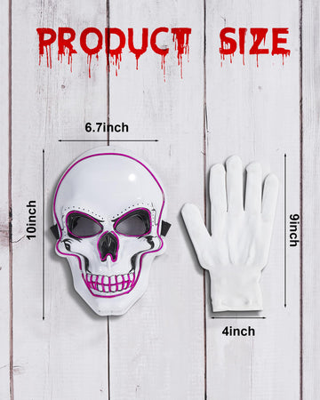 Sumind Halloween LED Mask Scary LED Skeleton Mask Purge Hacker Mask Glow in The Dark Mask for Halloween Costume Party(Pink)
