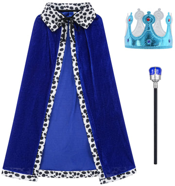 Gz-Laopaitou King Costume For Kids Cloak Crown Scepter Set Boys Prince Cape Halloween Cosplay Birthday Party Dress Up