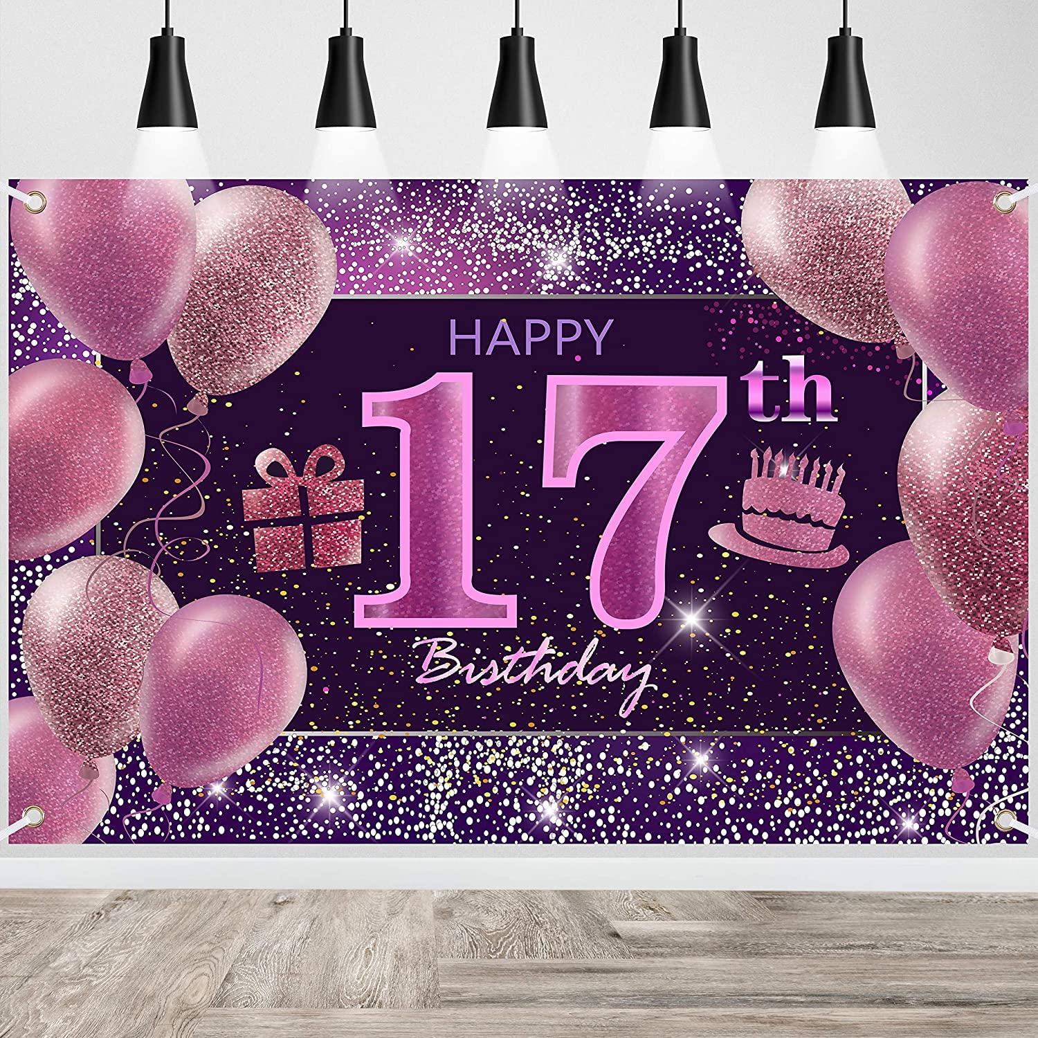 17Th Birthday Decorations For Girls Happy Birthday Banner Pink Decorations For A Party Birthday Backdrop For Women