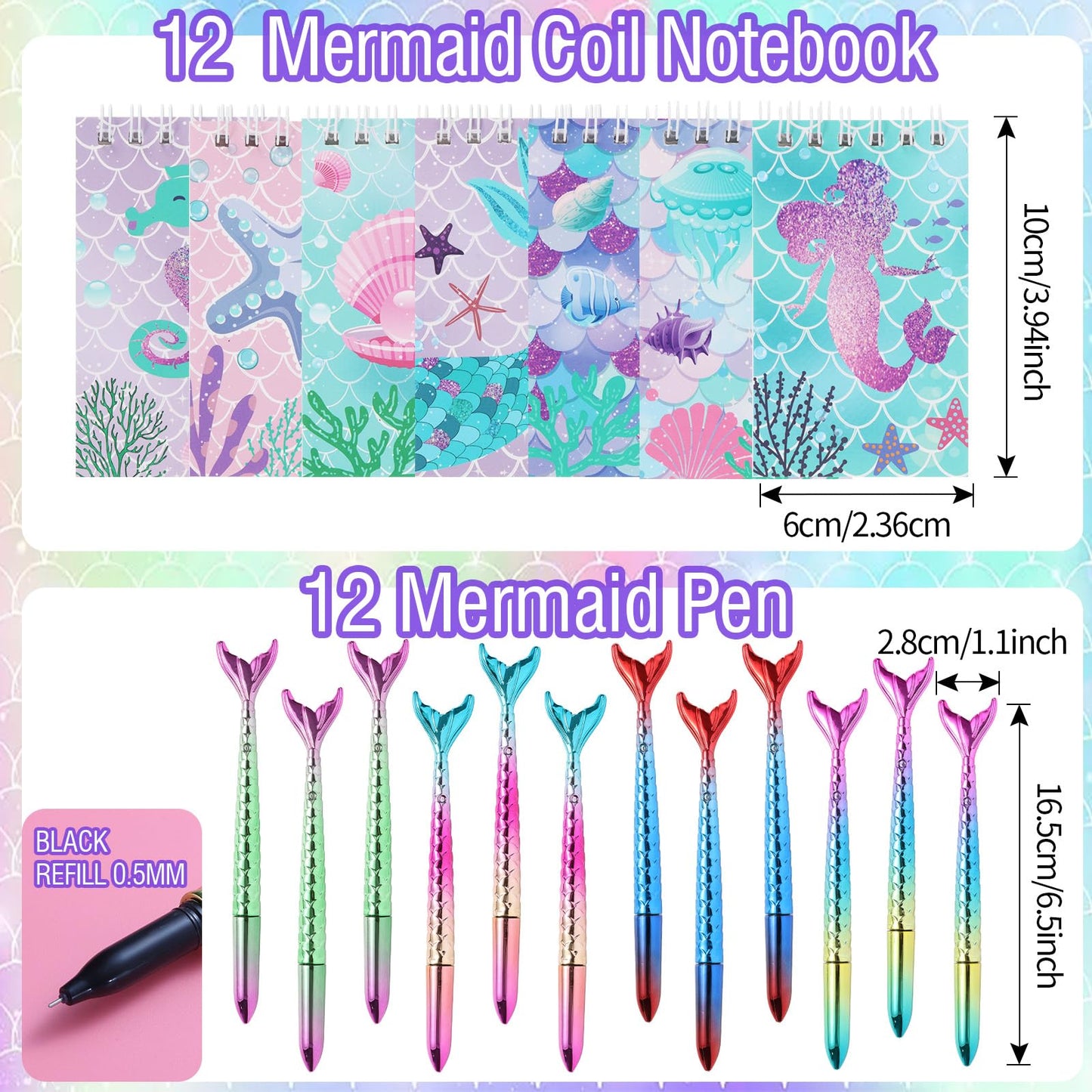 110 PCS Mermaid Party Favors for Girls Mermaid Birthday Decorations Party Supplies Include 12 Pen 12 Notepad 12 Shiny Metallic S
