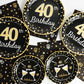 96 Pcs 40Th Birthday Plates And Napkins Party Supplies Black Gold Happy Forty Theme Tableware Set 40Th Birthday Decorations Favo