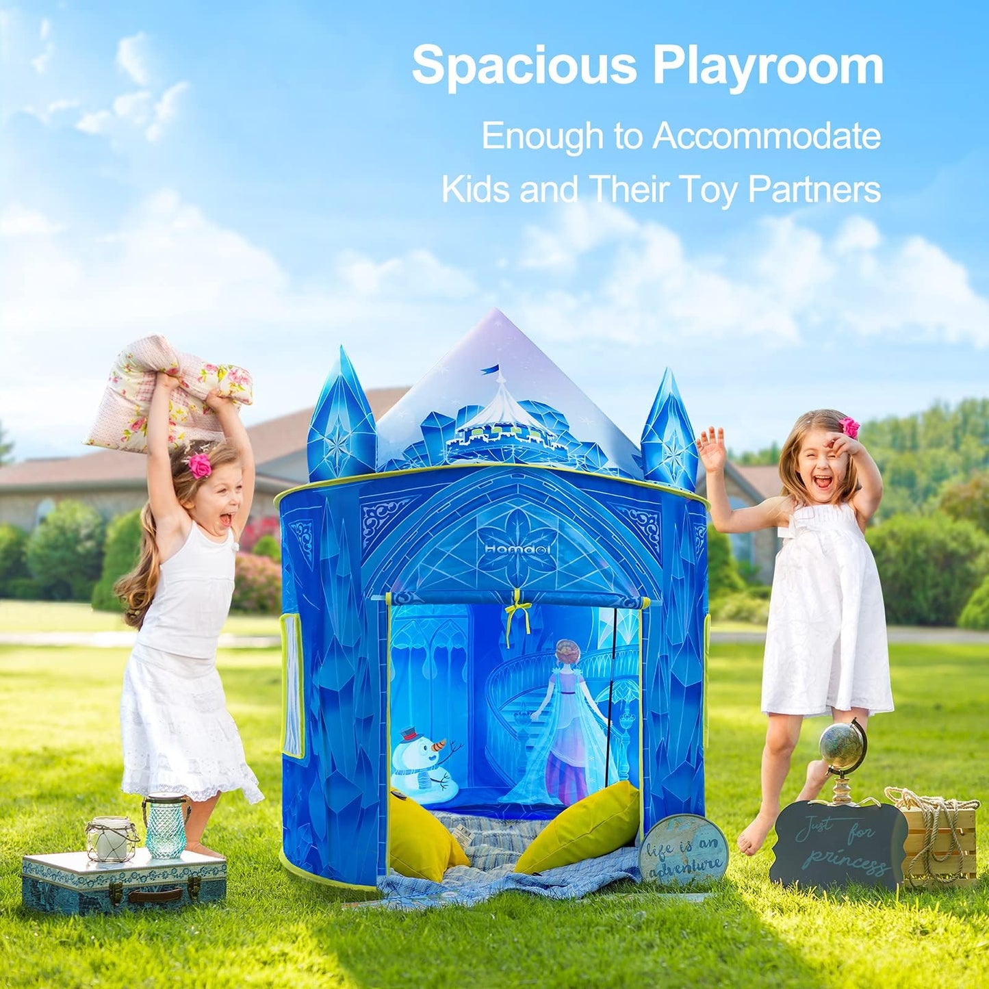 Hamdol Princess Play Tent, Frozen Toy For Girls, Ice Castle Kids Tent Indoor And Outdoor, Large Imaginative Playhouse 51' X 40' With Carrying Bag For 1 2 3 4 5 6 7 8 9 Years Old Girls Gift