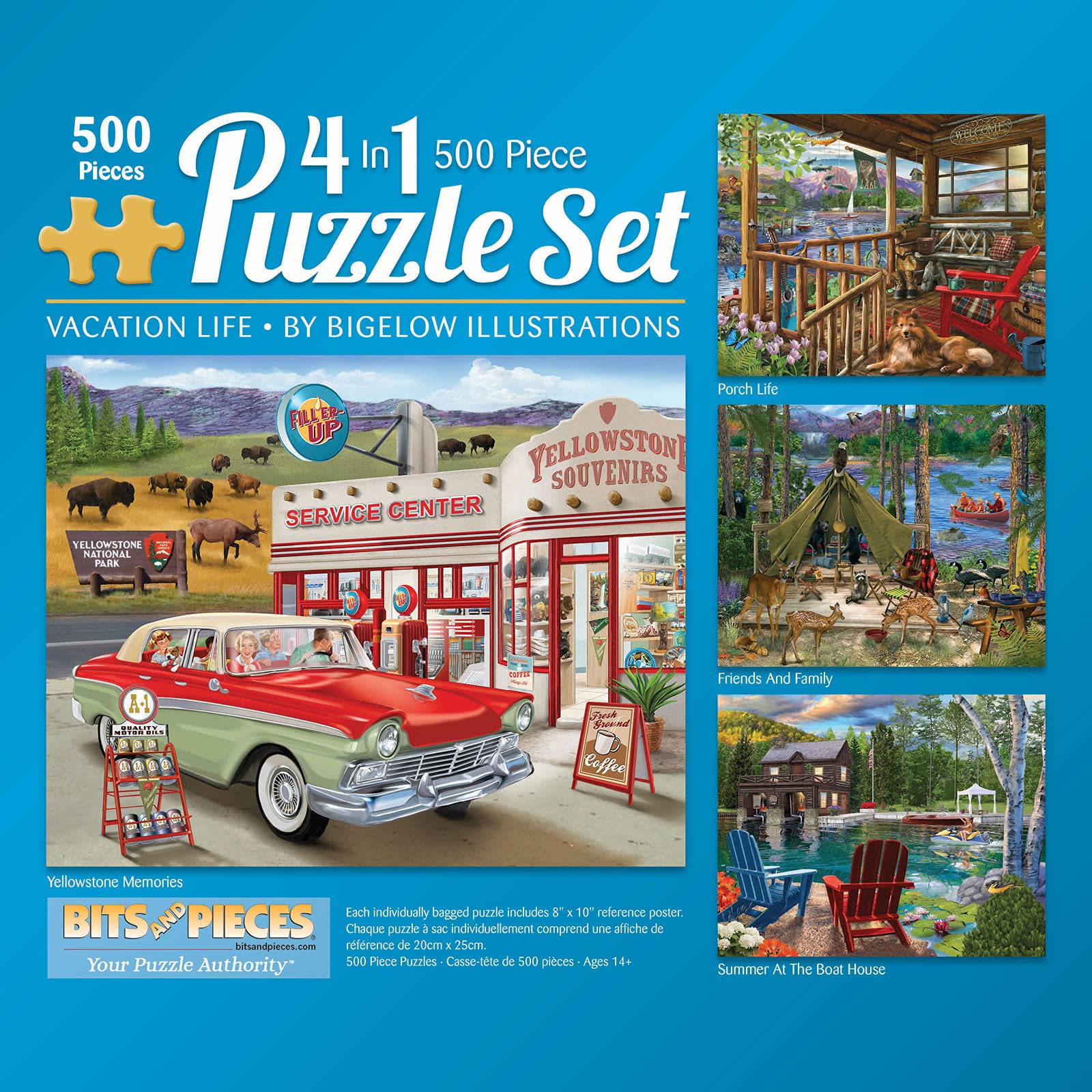 Bits And Pieces - 4-In-1 Multi-Pack 500 Piece Jigsaw Puzzles For Adults - Jigsaw Puzzle Set Bundle By Bigelow Illustrations, Com