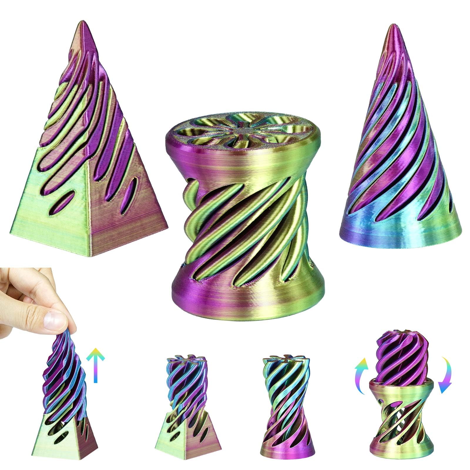 3PCS Impossible Cone 3D Printed Spiral Cone Fidget Toys Impossible Pyramid Passthrough Sculpture Stress Relieving Toys for mature-themeds and Kids Stocking Filler White Elephant Gifts (Red Green)