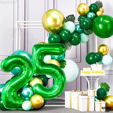 Katchon, Dark Green 25 Balloon Numbers - 40 Inch | 25Th Birthday Balloons, Green 25Th Birthday Decorations For Women | 25 Balloon Numbers Green | 25 Years Balloons, 25Th Birthday Decorations For Men