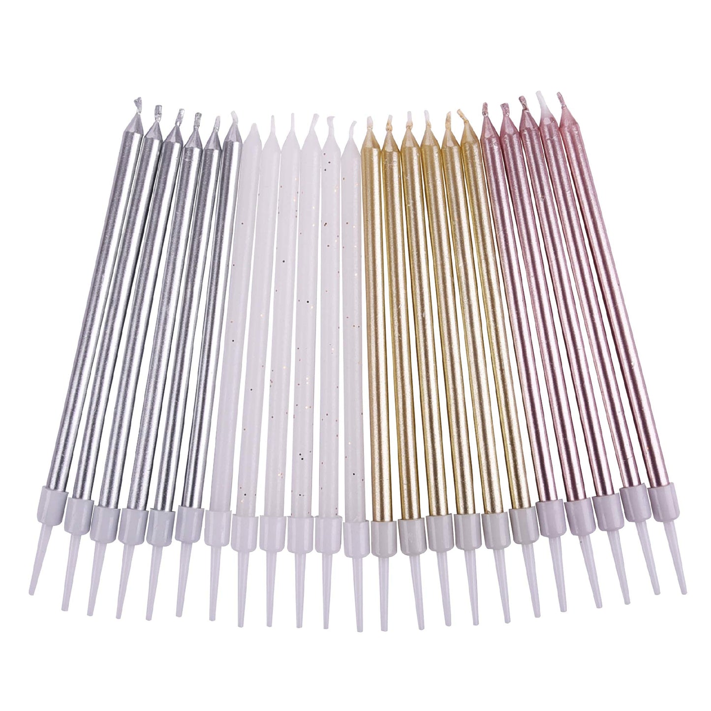 PHD CAKE 24-Count Long Birthday Candles in Holders in Gold Silver Rose Gold White, Cake Candles, Birthday Parties, Wedding Decor