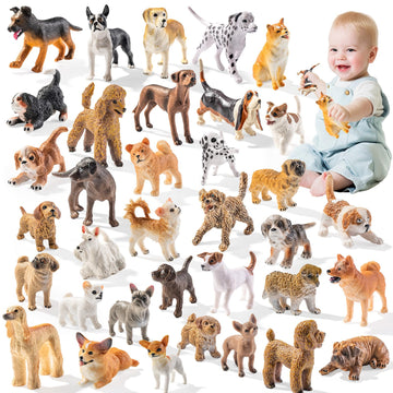 Zoopal 36Pcs Realistic Dog Figurines Toy Set, Hand Painted Emulational Mini Plastic Dogs Animal Puppy Figures Toys For Kids Ages