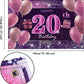 IMISI 20th Birthday Decorations - Pink Happy Birthday Banner, Polyester Backdrop for Girls' Party