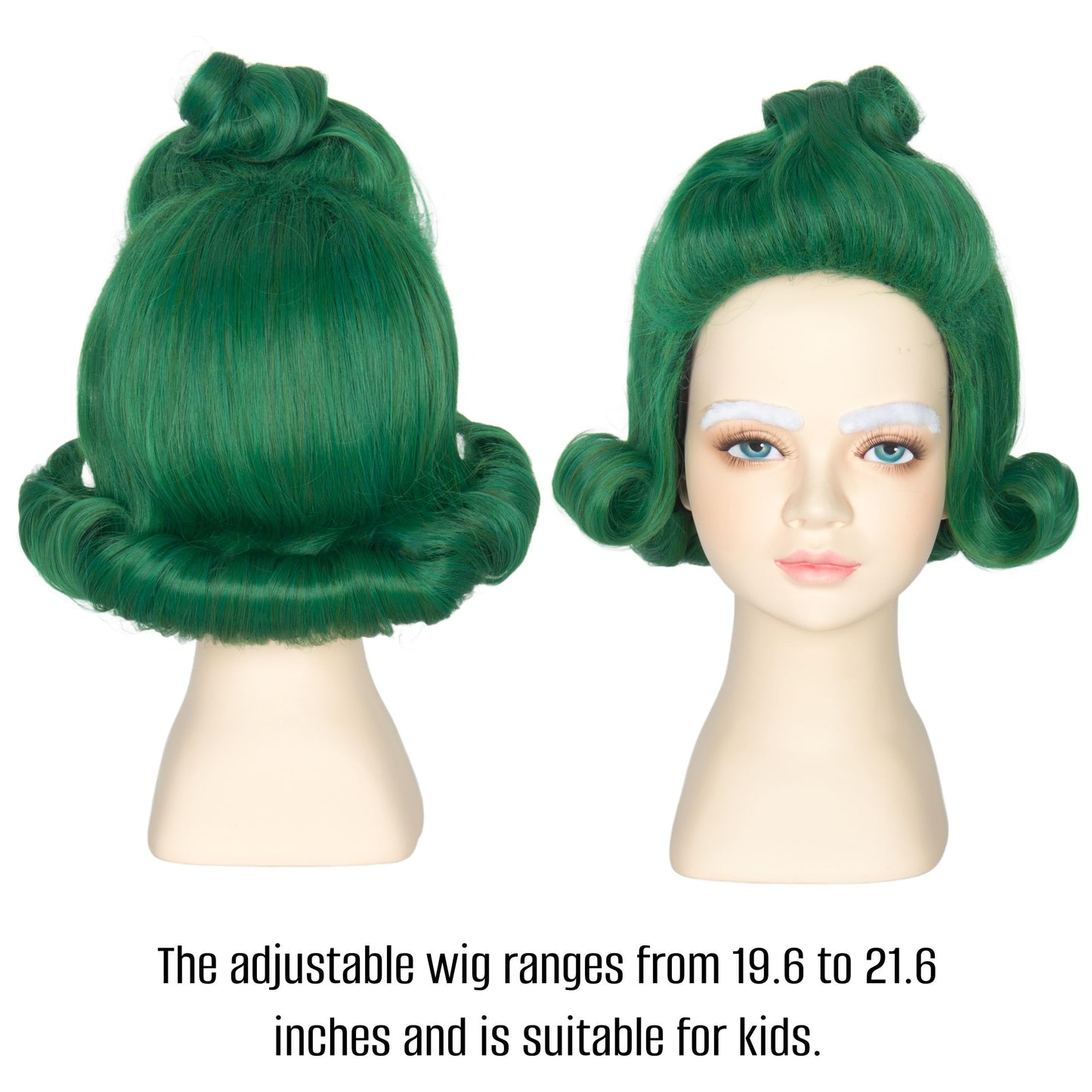 Yan Dream Kids Short Wavy Green Wig With White Eyebrows For Child Funny Wigs Halloween Party