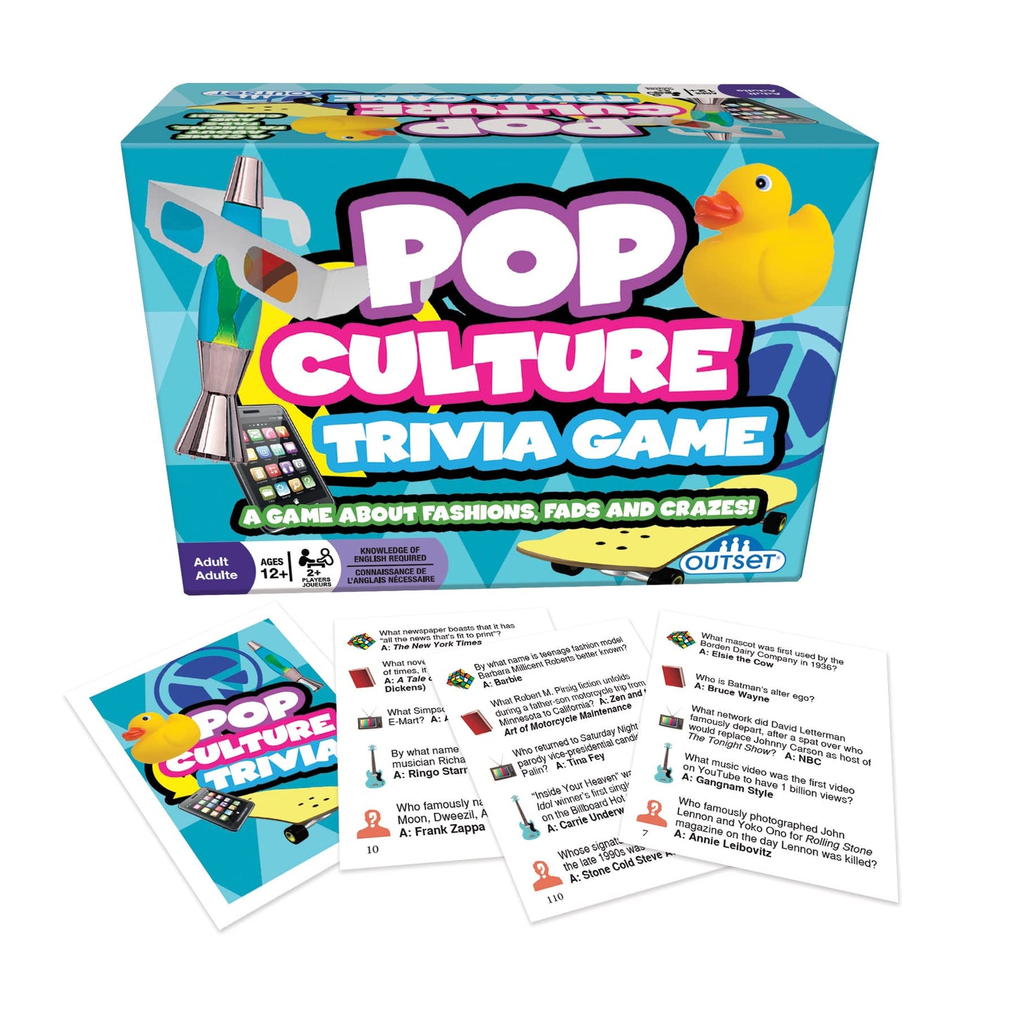 Outset Media Pop Culture Trivia Game - 1200 Questions - Fun for 2+ Players - Ages 12+ - Black and White With Red - Cardstock