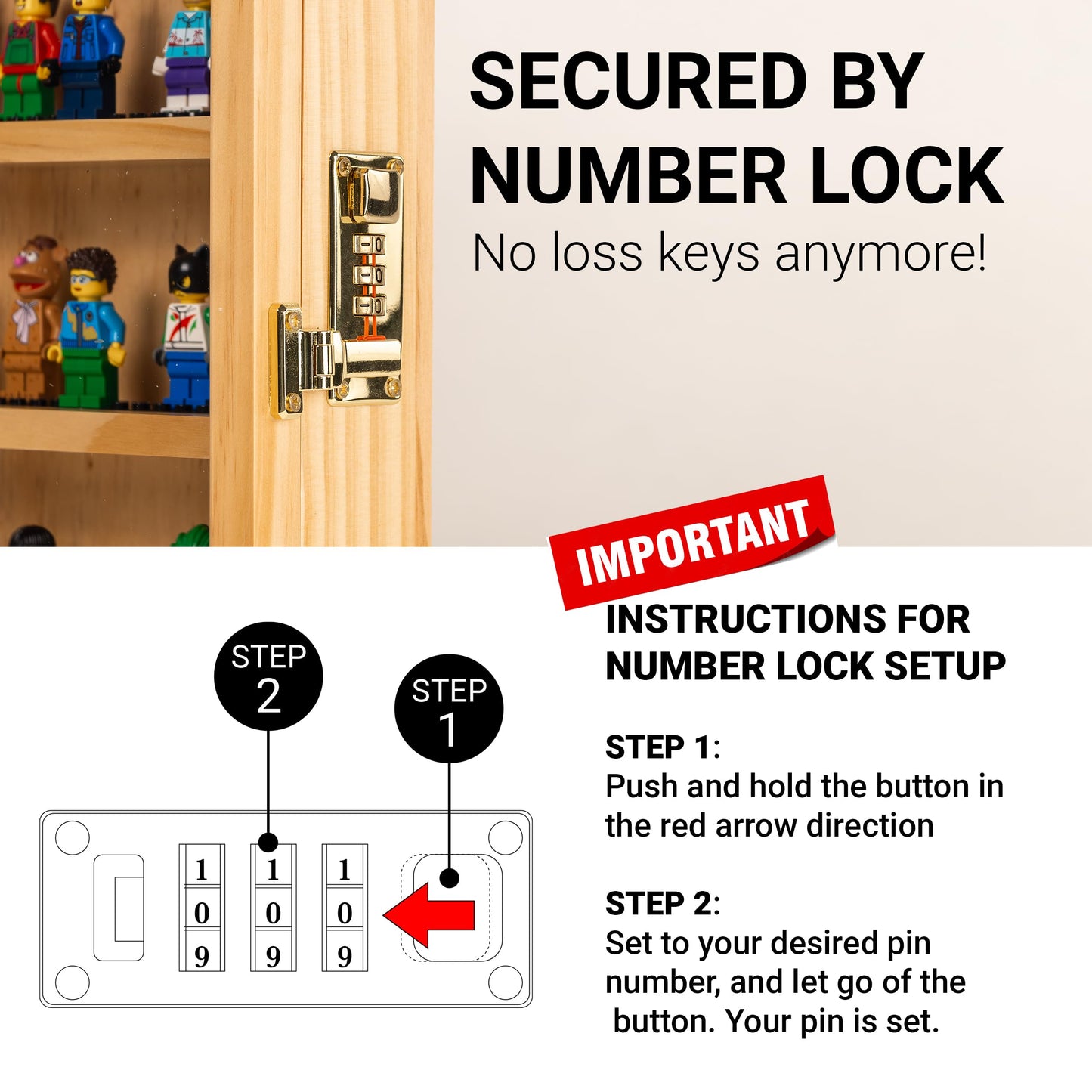 Matterkids Minifigure Display Case  Lego Building Block Toy Miniature Action Figure Display Case for Lego Mini figure Display Case Minifig Display Case Mini Figure Display Cabinet  Number Lock (Black)