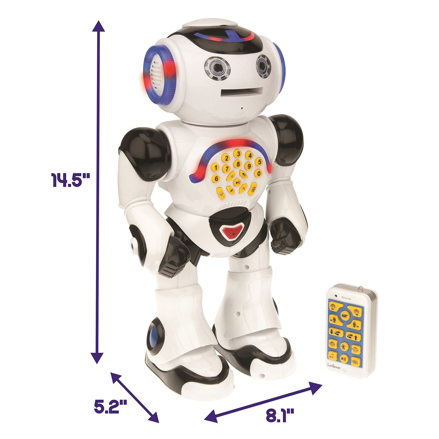 LEXIBOOK Powerman - Remote Control Walking Talking Toy Robot, Dances, Sings, Reads Stories, Math Quiz, Shooting Discs, and Voice