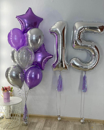 40 Inch Silver 15 Number Balloons Giant 15 Or 51 Balloons Silver Birthday 15 Balloons 15Th Birthday Anniversary Party Decoration