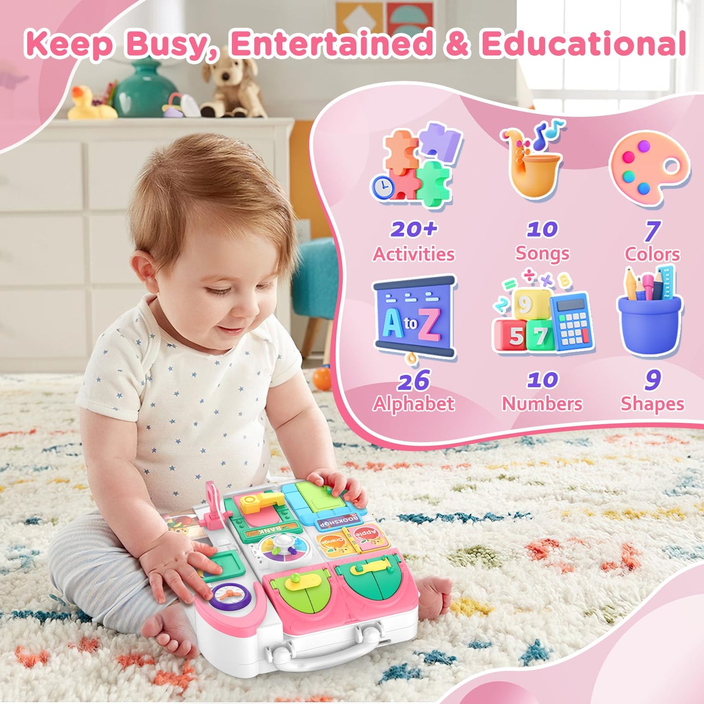 Montessori Toys For 1+ Year Old Girl Gifts, Busy Board Educational Toy For 2 Year Old Girl, Toddler Girl Learning Toy Age 1-2, First Christmas 1St Birthday Gifts For 1+ Year Old Girl Boy