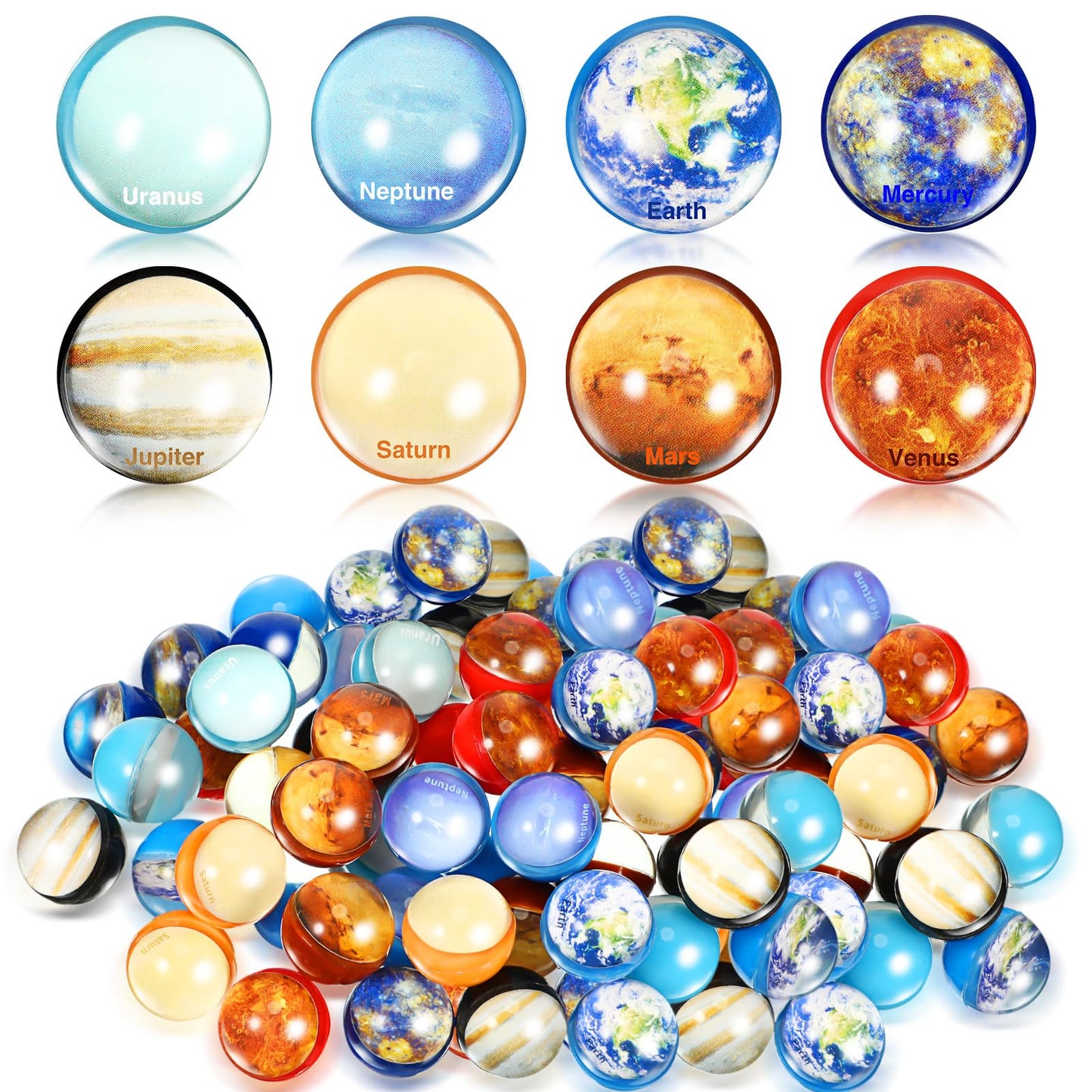 Lenwen 56 Pcs Space Party Favors Planet Bouncy Balls Solar System Toys Balls 30 mm Small Space Rubber Balls High Bouncing Planet