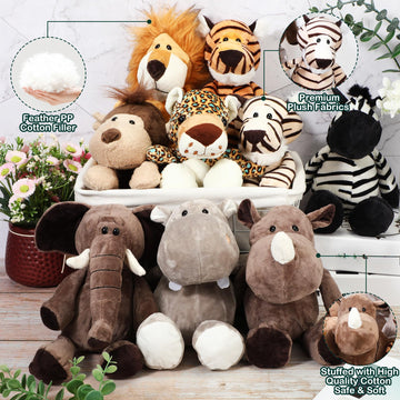20 Pcs Safari Stuffed Animals 11.8'' Plush Jungle Wild Animals Cute Elephant Giraffe Lion Tiger Monkey Stuff Animals Soft Stuffe