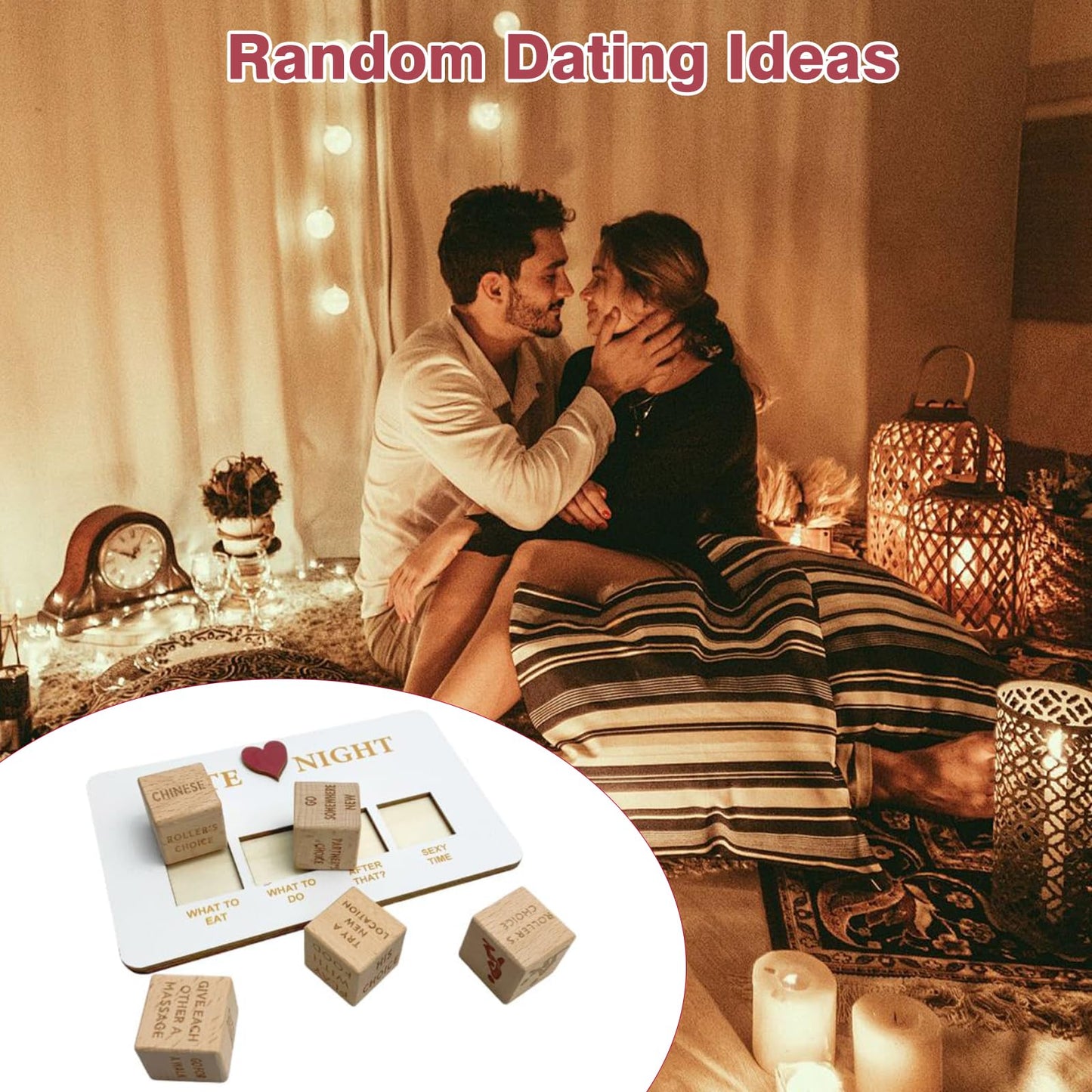 FOWSEEK Date Night Dice, Funny Date Night Idea Dice for Couples, Portable Wooden Dice Kit for Wife Husband Girlfriend Boyfriend