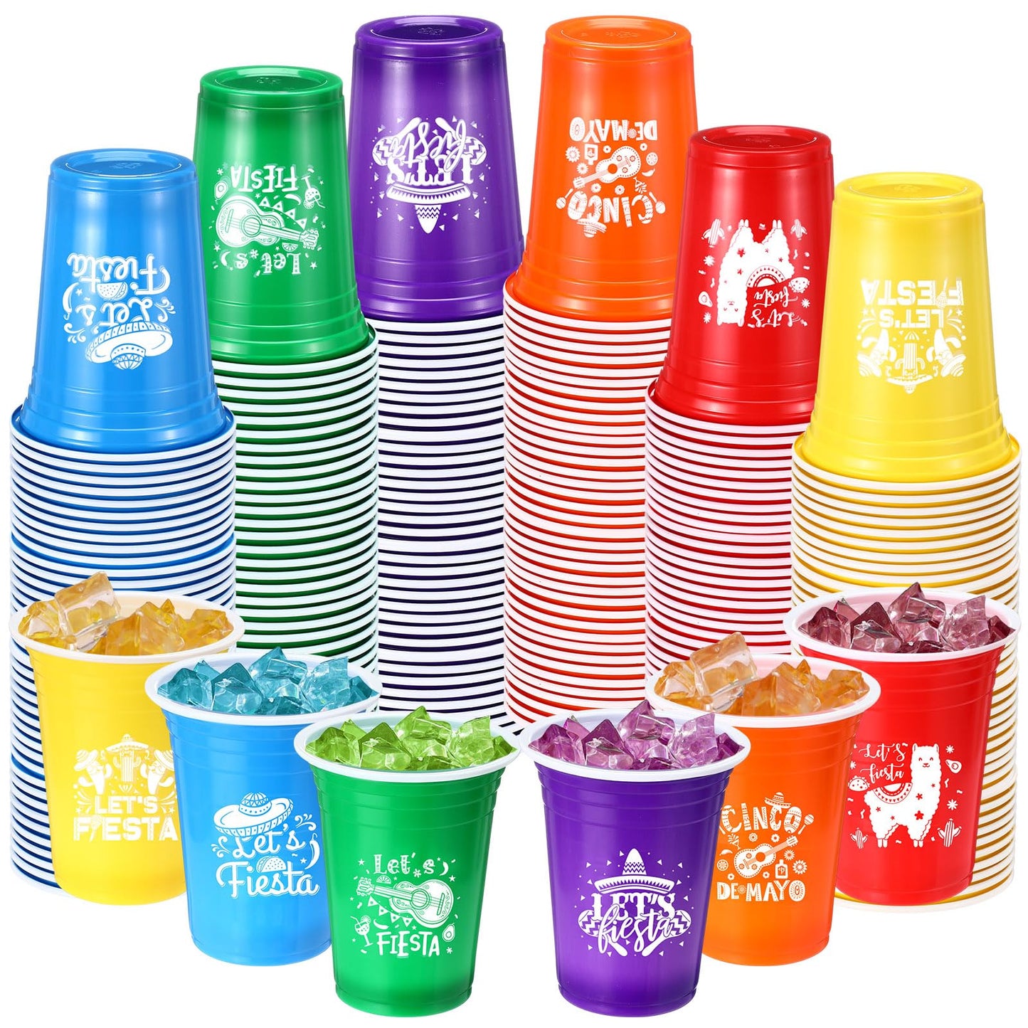 Ziliny 120 Pack Lets Fiesta Cups Mexican Party Supplies Cinco De Mayo 12 oz Disposable Plastic Cups for Taco Baby Shower Birthd