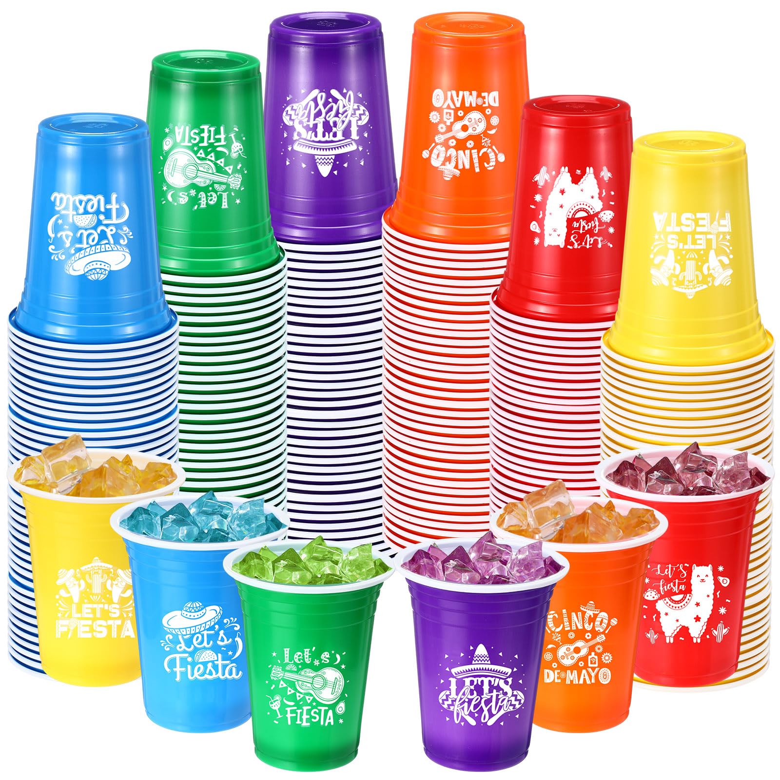 Ziliny 120 Pack Lets Fiesta Cups Mexican Party Supplies Cinco De Mayo 12 oz Disposable Plastic Cups for Taco Baby Shower Birthd