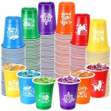 Ziliny 120 Pack Lets Fiesta Cups Mexican Party Supplies Cinco De Mayo 12 oz Disposable Plastic Cups for Taco Baby Shower Birthd