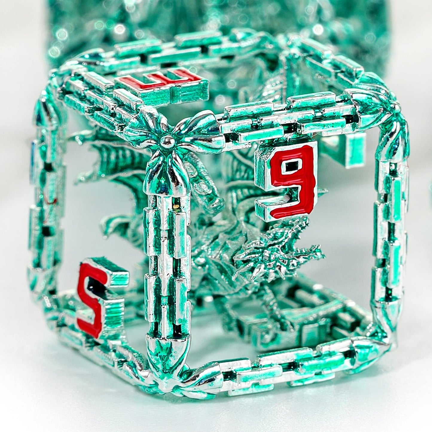 Metal Dice Set for DND and RPG - Imprisoned Dragon Core Design - Beautiful Stunning & Intricate Polyhedral Dice Set for D&D Dung