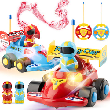 OMBU 2pk Remote Control Car for Kids - Toddler Toys 3-4, Remote Control Car for Toddlers 1-3 with Music and LED Lights, Toddler