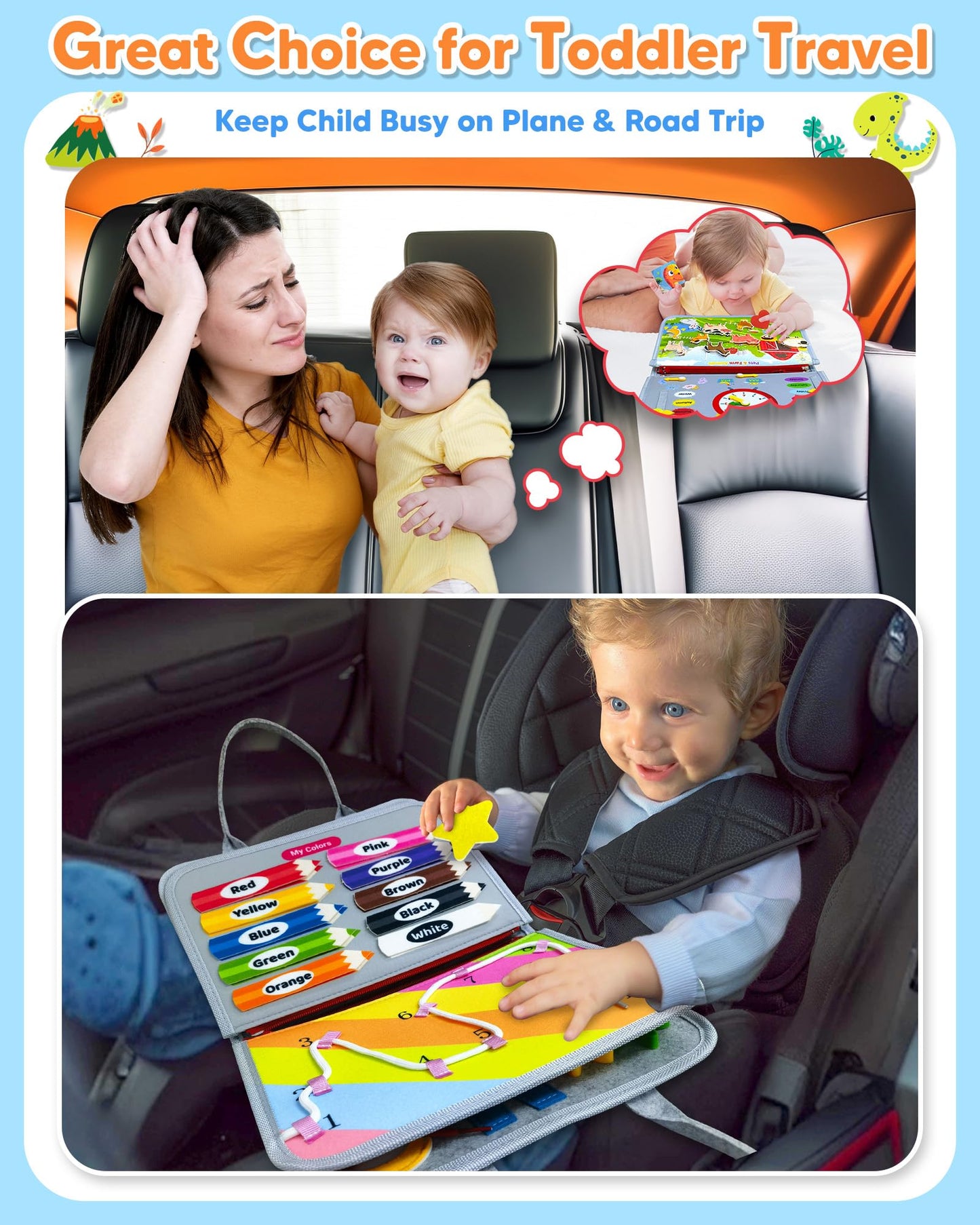 Gojmzo Busy Board Montessori Toys For 1 2 3 4 Year Old Boy Girl Birthday Gifts, Busy Book Sensory Toys For Toddlers 1-3, Toddler Toys Age 1-2, 2-4, Learning Educational Toy Travel Activities