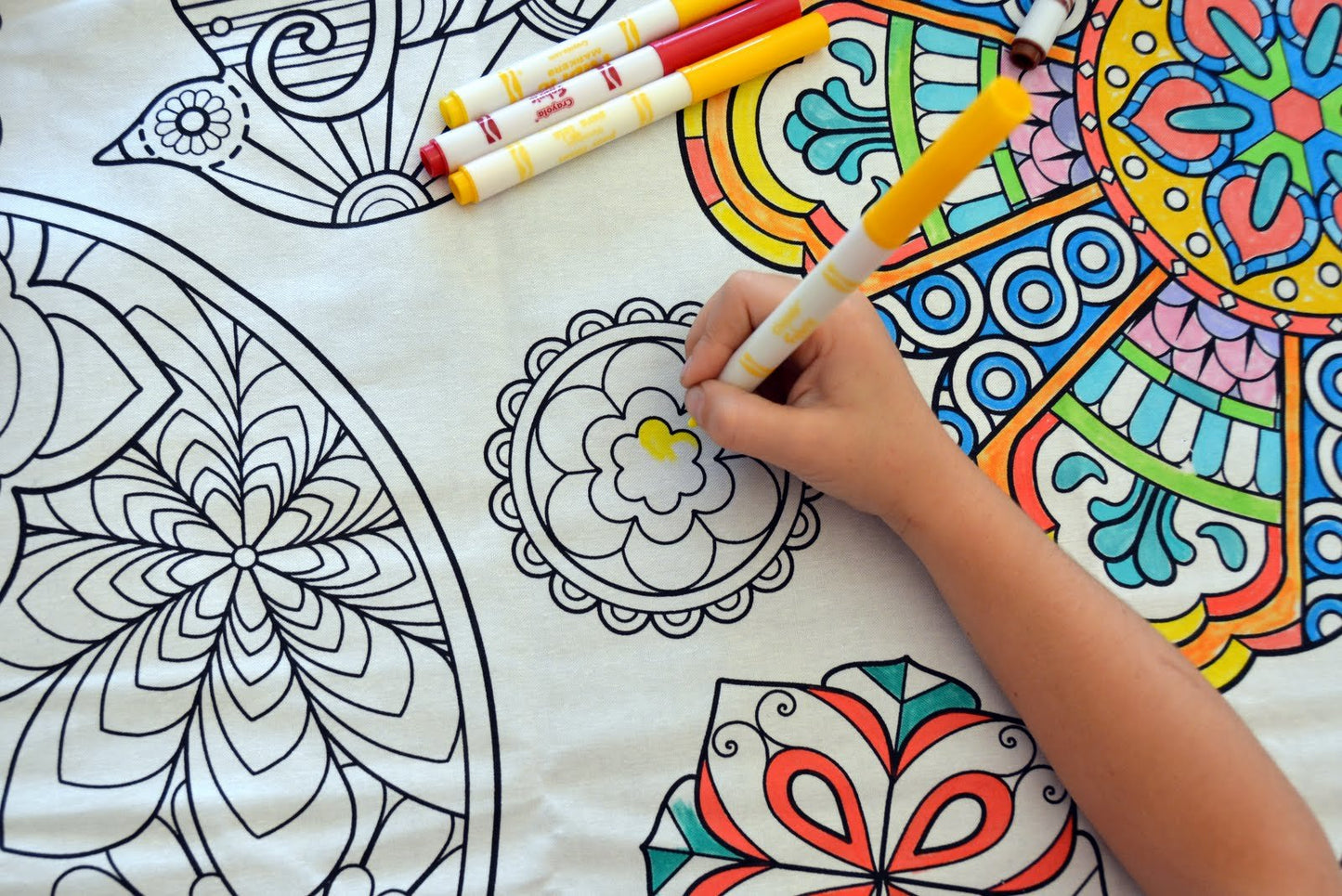 The Coloring Table - Mandala Design - Xl Rectangle Tablecloth - Fabric Coloring Tablecloth - Colorable Designs - Washable And Re