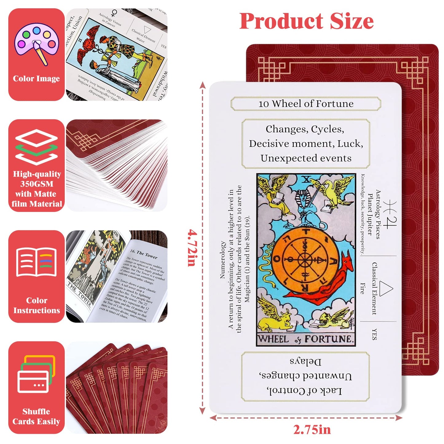 Erbacan Beginner Tarot Cards Deck-Tarot Cards With Meanings On Them-Tarot Deck With Guidebook(Free Soft Velvet Pouch Bag)